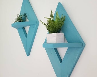 Geometric Shelves, Diamond Hanging Shelf, Modern Wall Decor, Set of 2