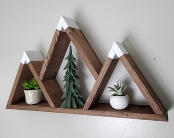 Rustic Wood Mountain Shelf, Floating Wall Decor