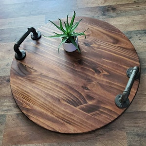 Rond dienblad salontafel, dienblad met handgrepen, rond houten dienblad, rond dienblad, dienblad voor tafel, decoratief dienblad, housewarmingcadeau