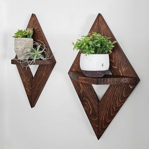 Geometric Wall Shelves (Set of 2), Diamond Wall Shelf, Small Floating Shelves, Small Wooden Shelves, Geometric Wall Hanging, Wall Decor