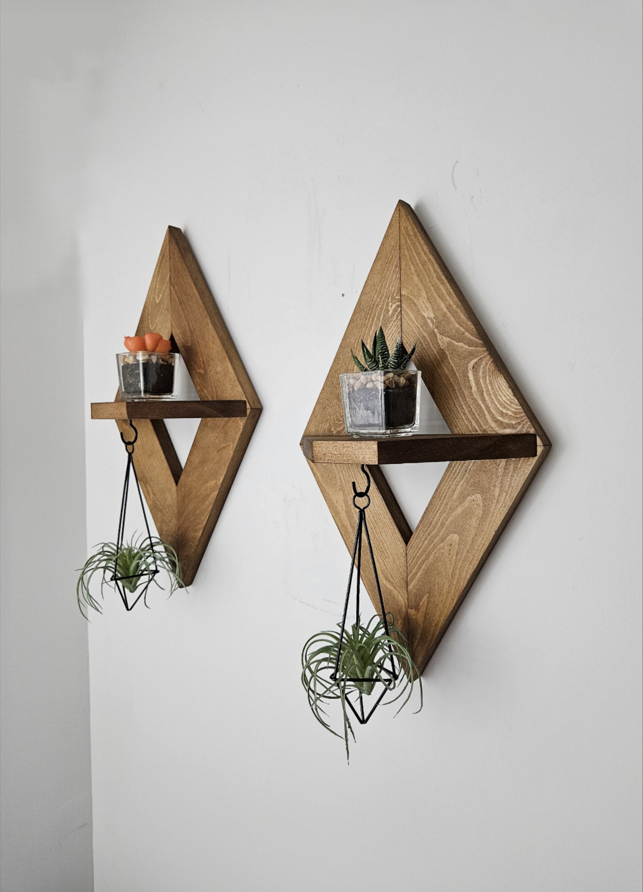 Diamond Wall Decor Wood Wall Decor Boho Wall Decor Air Plant Holder Geometric Shelves Wall Decor Wood Wall Hanging Wood Wall Art Etsy