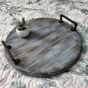 Round Wooden Tray, Decorative Wooden Trays, Coffee Table Tray, Mother's Day Gift, Round Ottoman Tray, Breakfast Tray, Gifts for Mom image 2