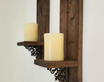 Ensemble d'appliques murales en bois faites main, bougeoirs décoratifs