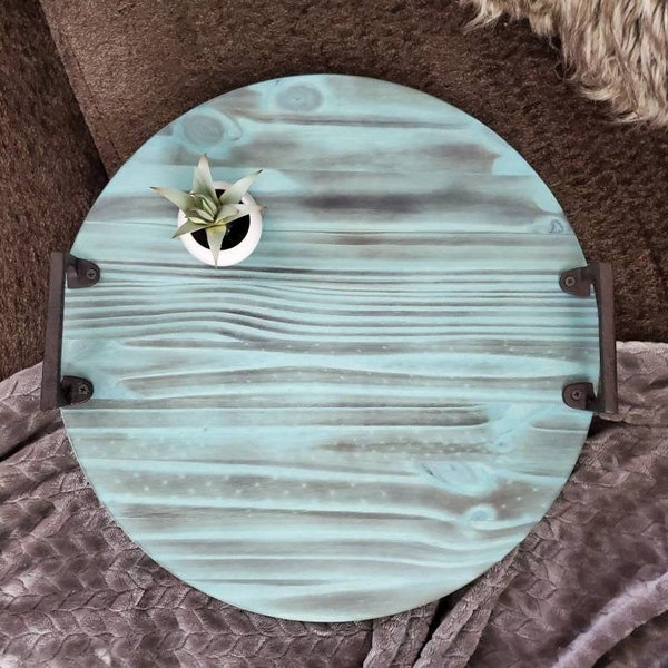Round Tray for Ottoman, Coffee Table Tray, Round Wood Tray, Round Wood Serving Tray, Rustic Tray, Decorative Wood Tray, Wood Home Decor