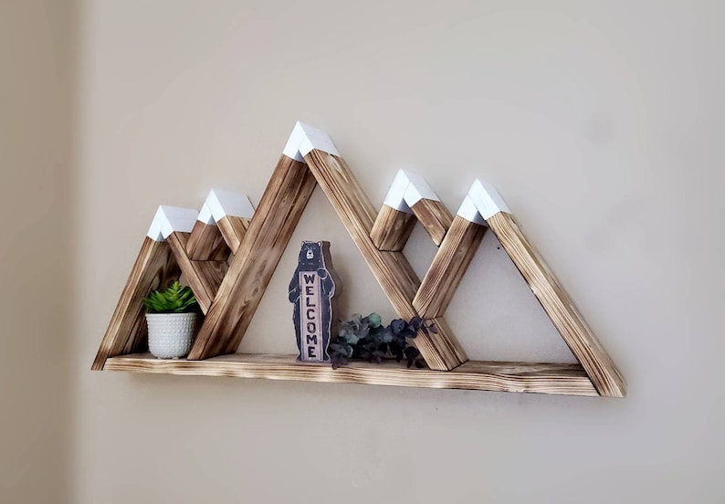 Wooden 5-Peak Mountain Shelf, Rustic Wooden Shelves, Geometric Shelves, Nursery Wall Art, Nursery Shelves, Mountain Wall Decor, Camping Gift image 8