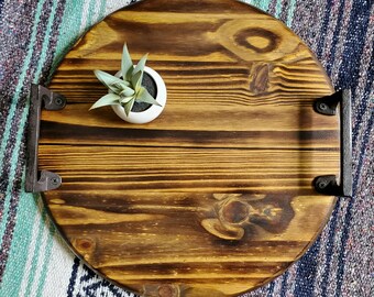 Wood Serving Tray, Round Coffee Table Tray, Round Serving Tray, Tray With Handles, Ottoman Tray, Decorative Trays, Wooden Tray, Vanity Tray