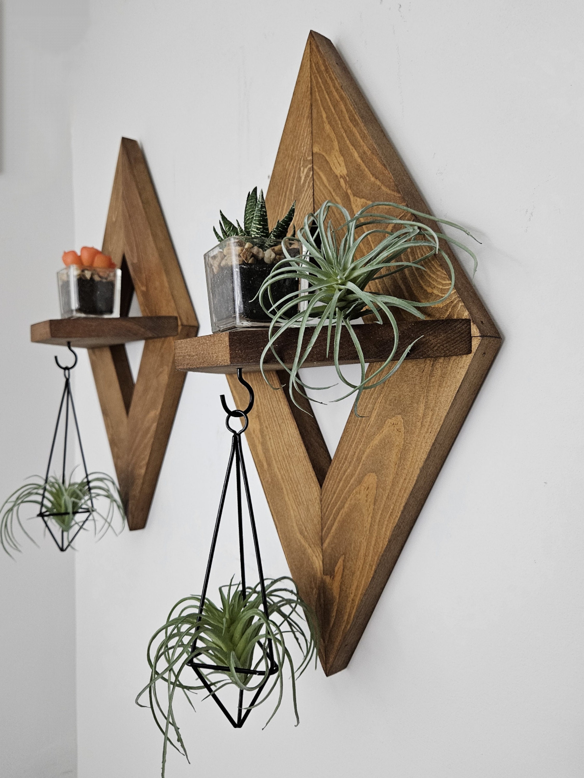 Geometric Wood Wall Shelf Set, Boho Diamond Decor - Etsy