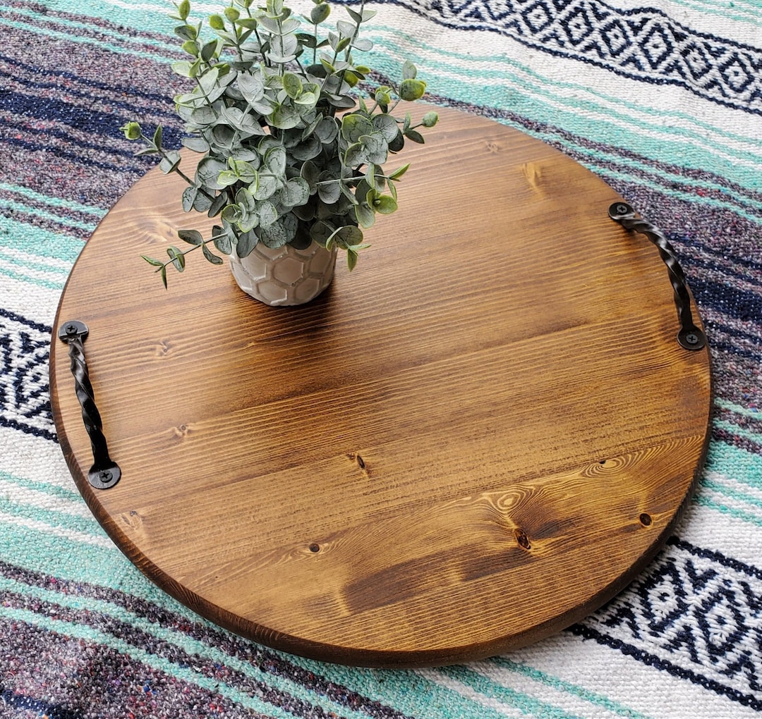 Round Coffee Table Tray, Rustic Serving Tray, Wood Serving Tray