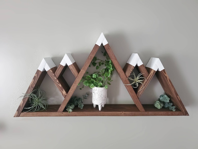 Wooden 5-Peak Mountain Shelf, Rustic Wooden Shelves, Geometric Shelves, Nursery Wall Art, Nursery Shelves, Mountain Wall Decor, Camping Gift image 6