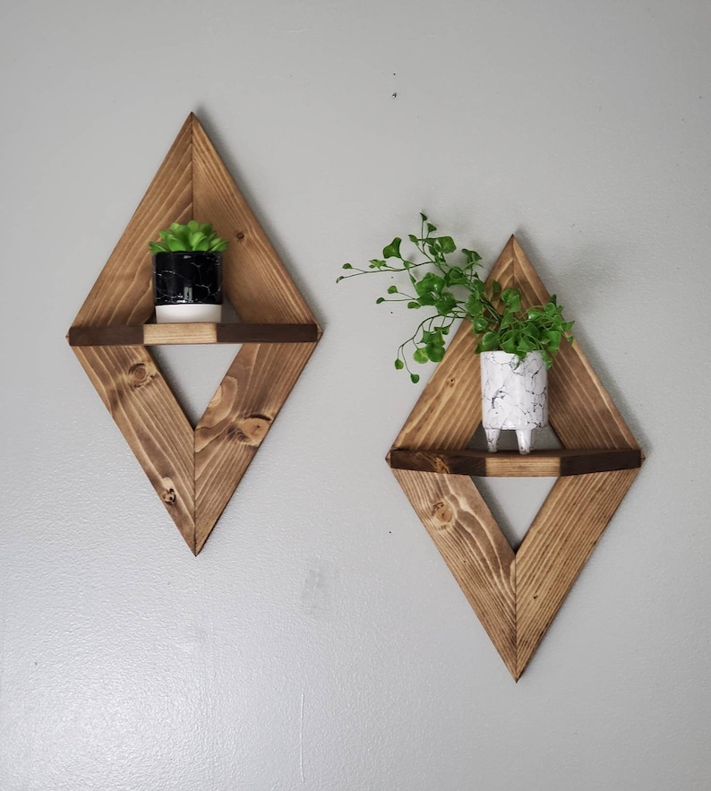 Geometric Wall Shelf set of 2, Wood Wall Sconce, Small Wooden Shelves, Decorative Shelves, Geometric Wall Decor, Geometric Wall Art image 9