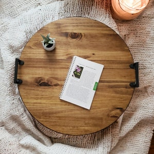 Rustic Wooden Serving Tray, Ottoman Tray, Breakfast Tray, Round Wooden Tray, Tray for Coffee Table, Round Serving Tray, Christmas Gift