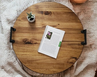 Rustic Wooden Serving Tray, Ottoman Tray, Breakfast Tray, Round Wooden Tray, Tray for Coffee Table, Round Serving Tray, Christmas Gift