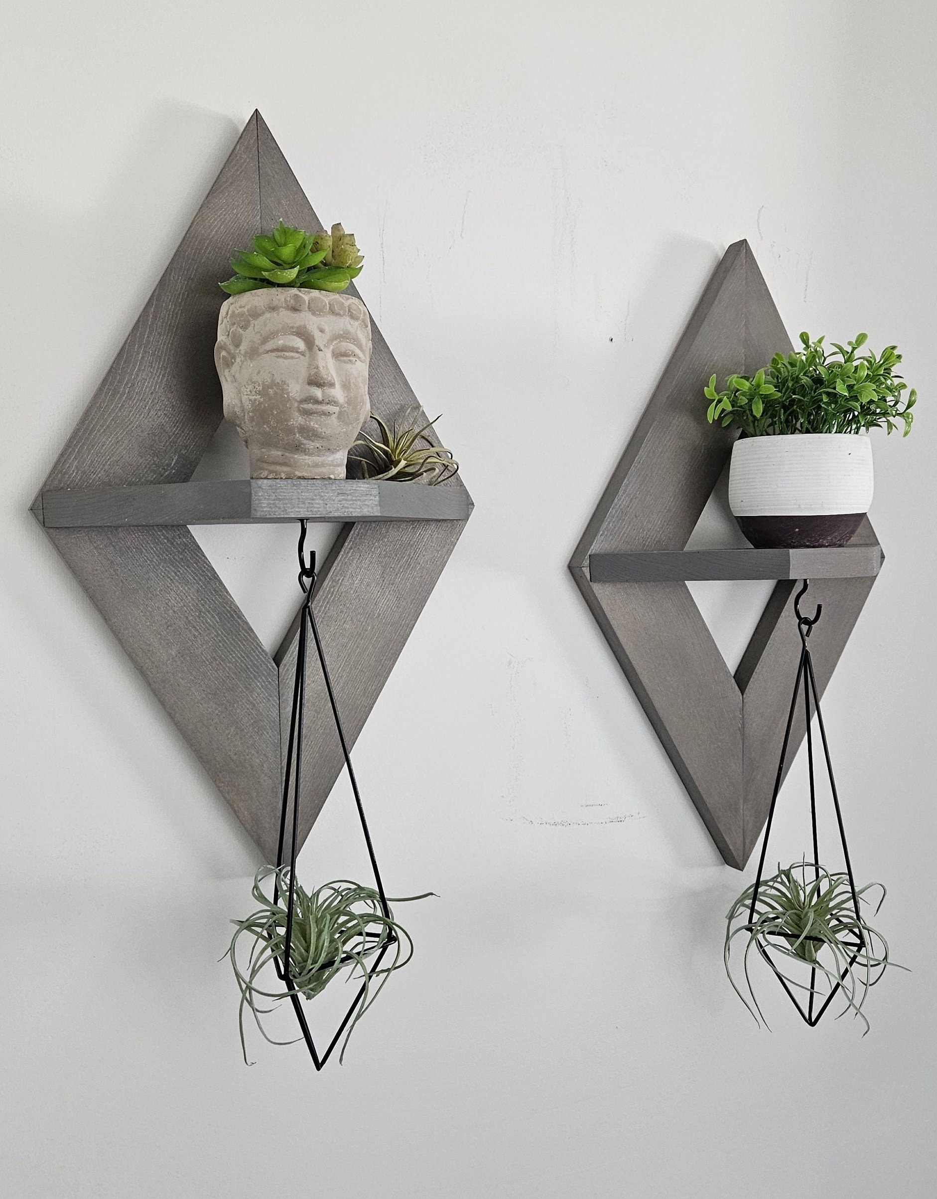 Geometric Wood Wall Shelf Set, Boho Diamond Decor - Etsy