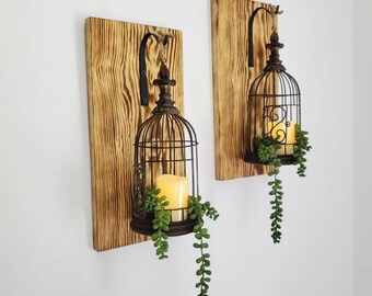 Hanging Bird Cage, Wall Sconce (Set of 2), Bird Cage Decor, Farmhouse Decor, Wall Decor, Vintage Bird Cage, Hanging Lanterns, Candle Lantern