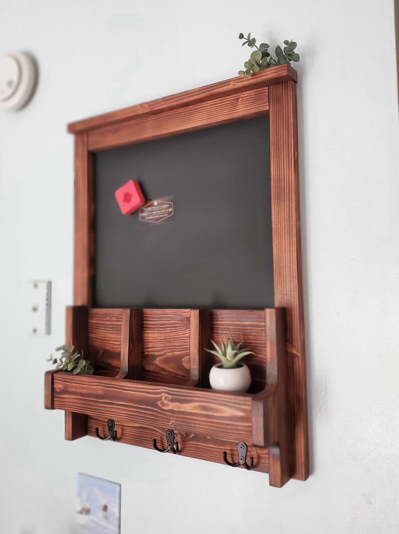Wood Wall Organizer Wall Organizer With Hooks Modern Etsy