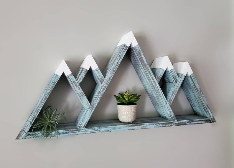 Wood Mountain Wall Art Mountain Shelves Rustic Wall Hanging Etsy