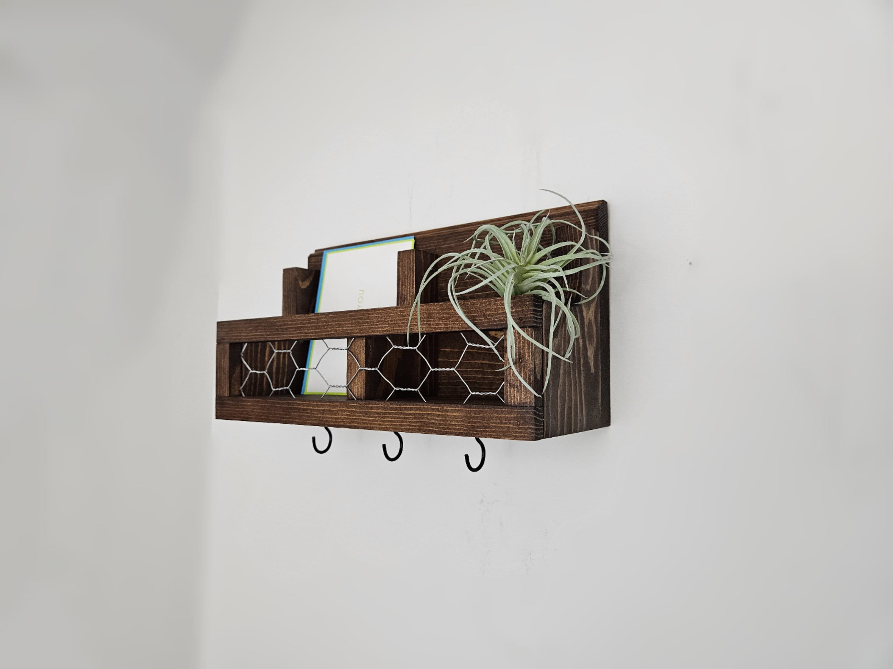 OurWarm Wand-Schlüsselhalter Mit Postfach – Rustikales Design, 5 Haken, Holz & Metall, 32x17,8x12,7 Cm