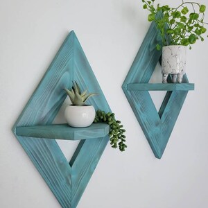 Wooden Display Shelf Set of 2, Geometric Shelf, Hanging Shelf, Floating Shelves, Modern Shelf, Diamond Shelf, Housewarming Gift, Diamond image 9