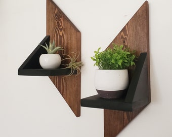 Geometric Wall Shelves Set of 2, Wooden Geometric Wall Decor, Rustic Wall Shelves, Farmhouse Wall Decor, Wood Wall Sconces, Candle Holders