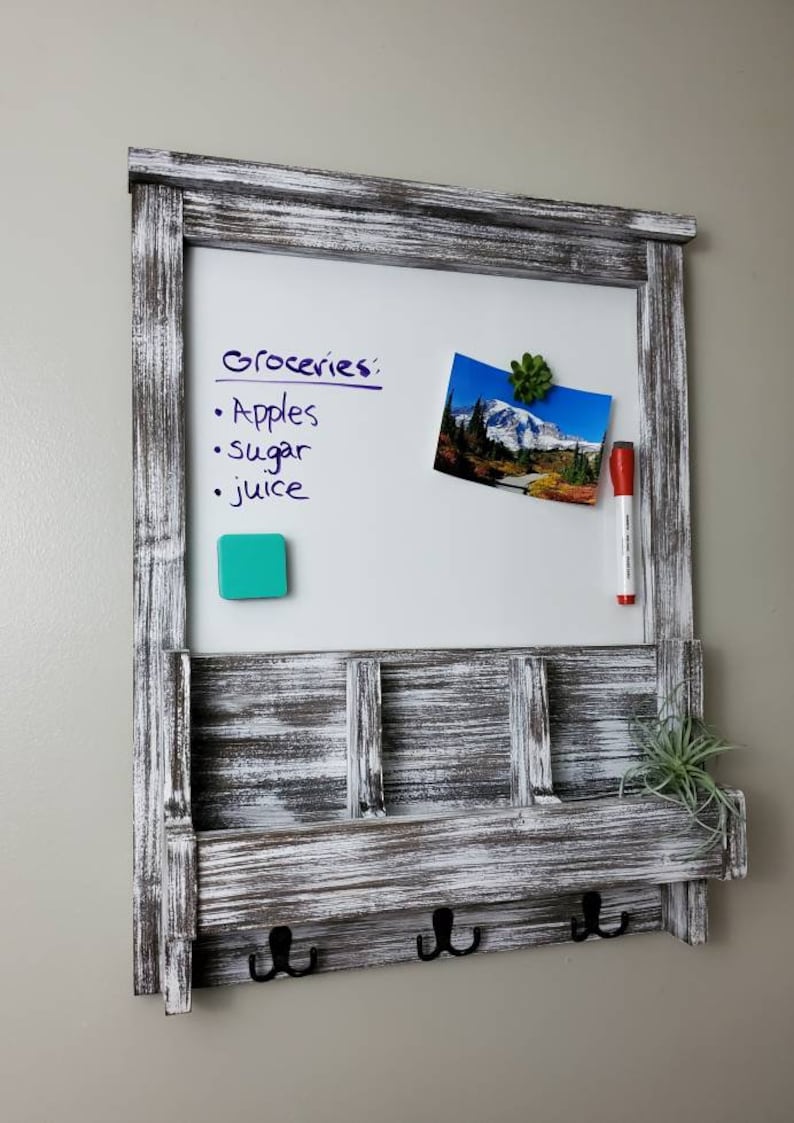 Wood Wall Organizer, Dry Erase Board, Magnetic Board, Mail Organizer, Rustic Wall Decor, Wall Organizer, Home Office Decor, Mail Holder image 3