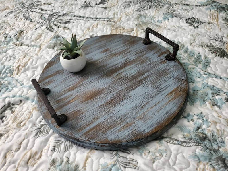 Wooden Serving Tray Round Tray Wooden Tray Decorative Tray Etsy