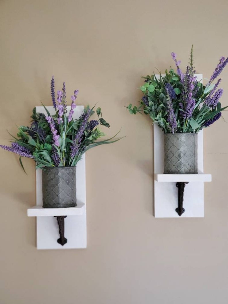 Galvanized Wall Decor Wood Wall Sconce Rustic Wall Vase Set Etsy