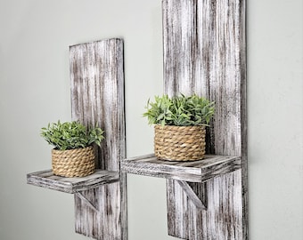 Handmade Farmhouse Wood Wall Sconces, Plant Shelf Decor (Set of 2)