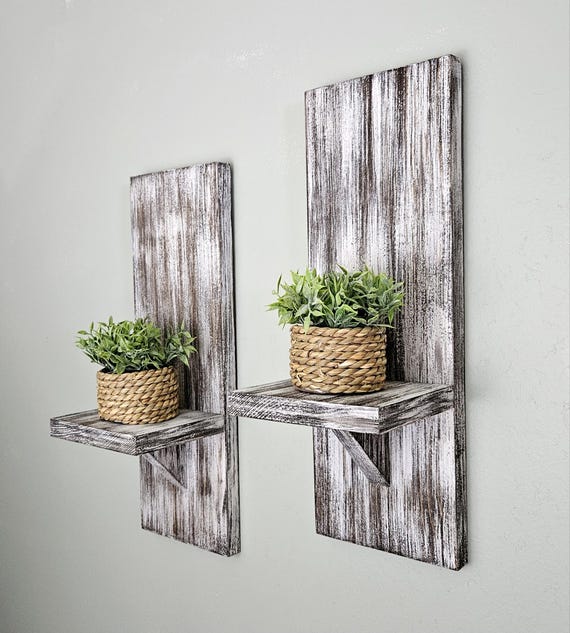 Handmade Farmhouse Wood Wall Sconces, Plant Shelf Decor (Set of 2)