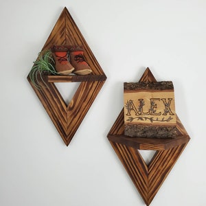 Geometric Wall Shelf set of 2, Wood Wall Sconce, Small Wooden Shelves, Decorative Shelves, Geometric Wall Decor, Geometric Wall Art image 5