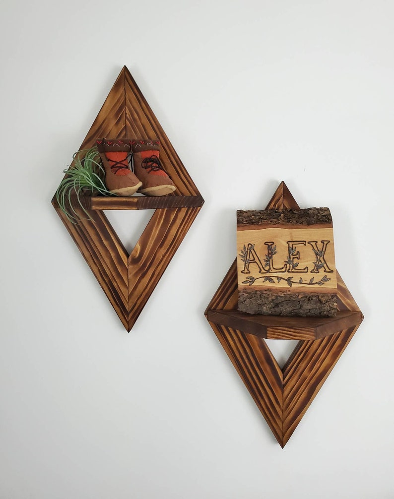 Geometric Wall Shelf set of 2, Wood Wall Sconce, Small Wooden Shelves, Decorative Shelves, Geometric Wall Decor, Geometric Wall Art image 5