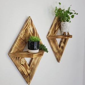 Geometric Wall Shelf set of 2, Wood Wall Sconce, Small Wooden Shelves, Decorative Shelves, Geometric Wall Decor, Geometric Wall Art image 6