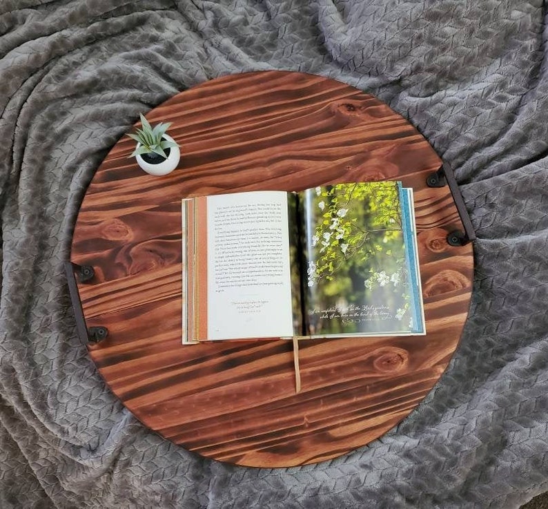 Round Wooden Tray, Decorative Wooden Trays, Coffee Table Tray, Mother's Day Gift, Round Ottoman Tray, Breakfast Tray, Gifts for Mom image 5