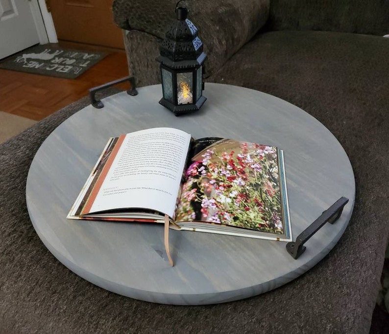 Round Wooden Tray, Decorative Wooden Trays, Coffee Table Tray, Mother's Day Gift, Round Ottoman Tray, Breakfast Tray, Gifts for Mom image 8