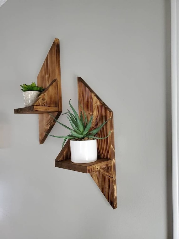 Geometric Shelf set of 2 Geometric Shelves Wood Wall Decor Floating Shelves Modern Shelves Small Wooden Shelves Shelf Decor Etsy