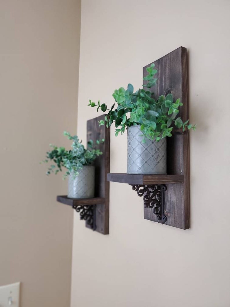 Hanging Wall Vases Metal Wall Vases Small Wood Shelves Wood Etsy