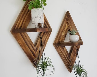 Diamond Wall Decor, Wood Wall Decor, Boho Wall Decor, Air Plant Holder, Geometric Shelves, Wall Decor, Wood Wall Hanging, Wood Wall Art