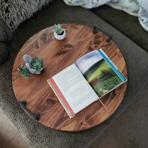 Coffee Table Tray, Round Wood Tray, Wood Serving Tray, Tray With Handles, Ottoman Tray, Decorative Trays, Wooden Tray, Circle Tray