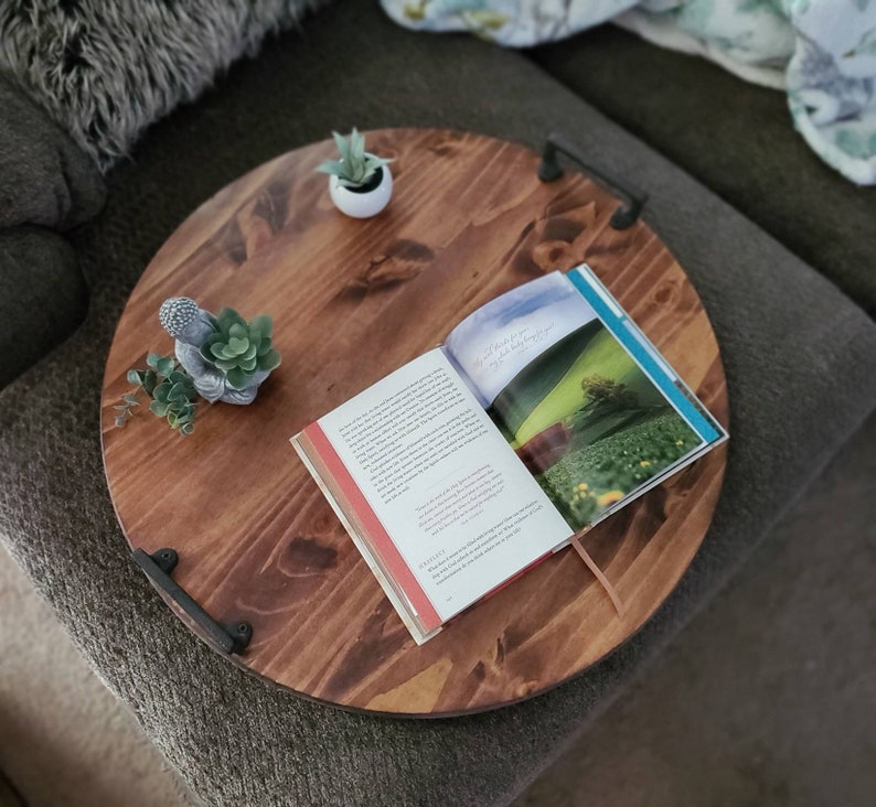 Coffee Table Tray, Round Wood Tray, Wood Serving Tray, Tray With Handles, Ottoman Tray, Decorative Trays, Wooden Tray, Circle Tray 