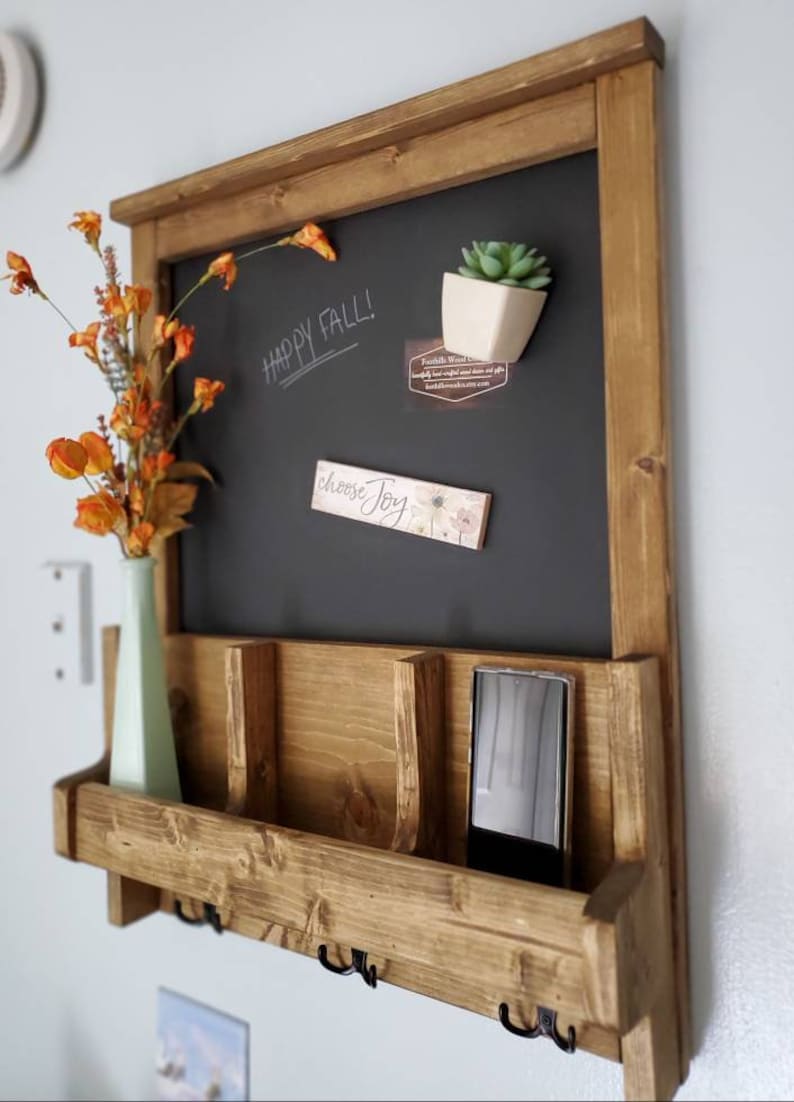 Wall Organizer With Hooks Wood Wall Organizer Home Office Etsy
