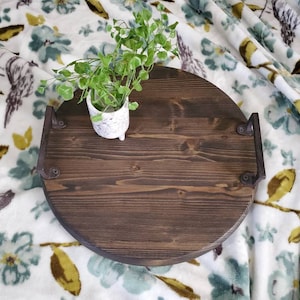 Rustic Wooden Serving Tray, Ottoman Tray, Breakfast Tray, Round Wooden Tray, Tray for Coffee Table, Round Serving Tray, Christmas Gift image 6