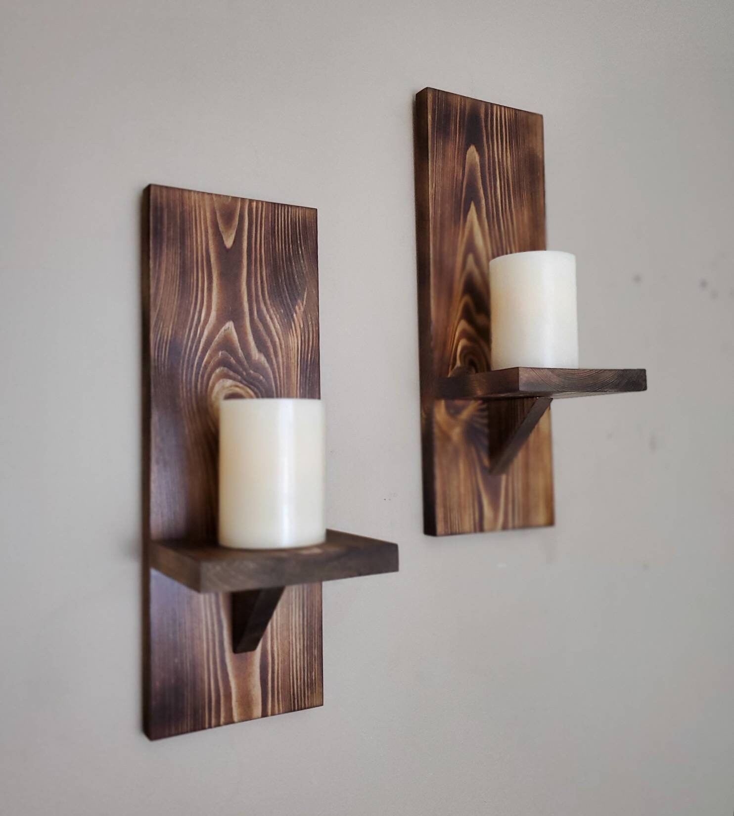 Wood Wall Sconce Candle Wall Sconce Wall Sconce Shelf Small Etsy