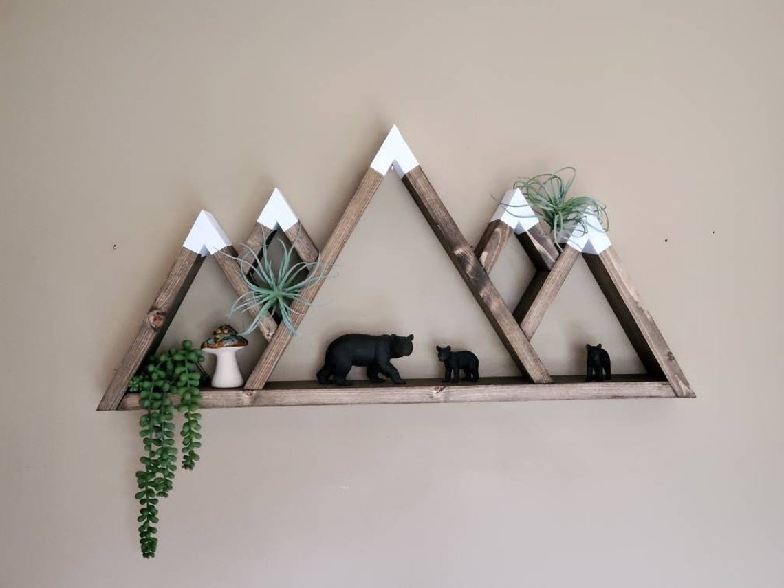Wooden 5Peak Mountain Shelf Rustic Wooden Shelves Geometric Etsy