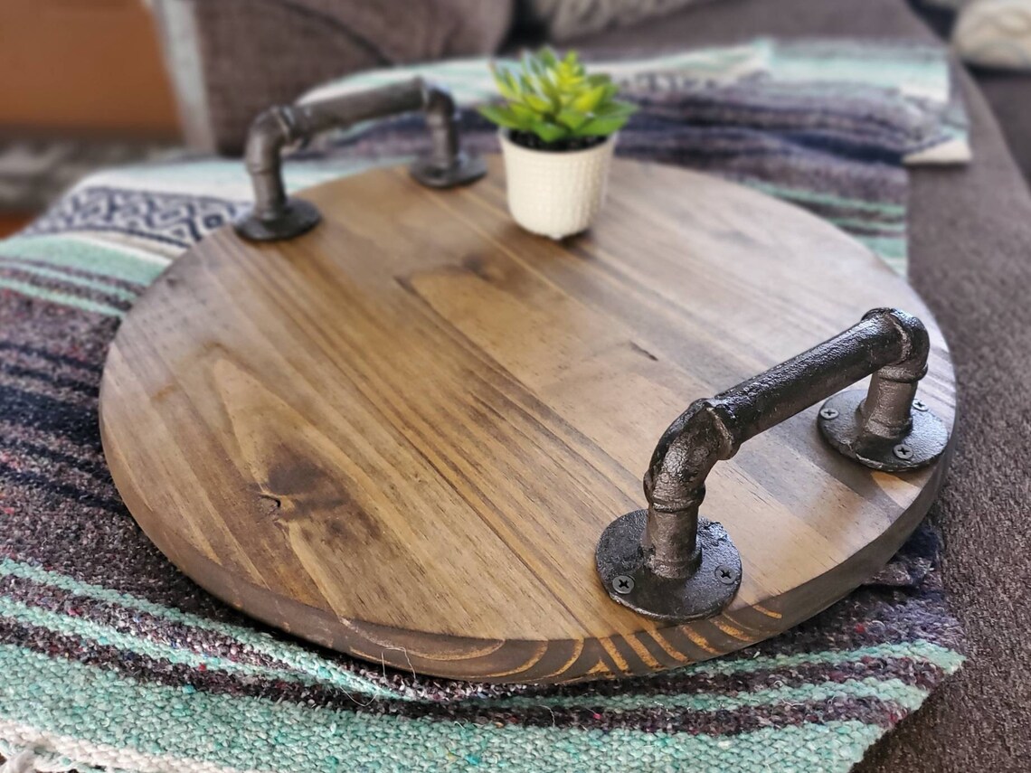 Wood Serving Tray Wooden Ottoman Tray Round Ottoman Tray Etsy