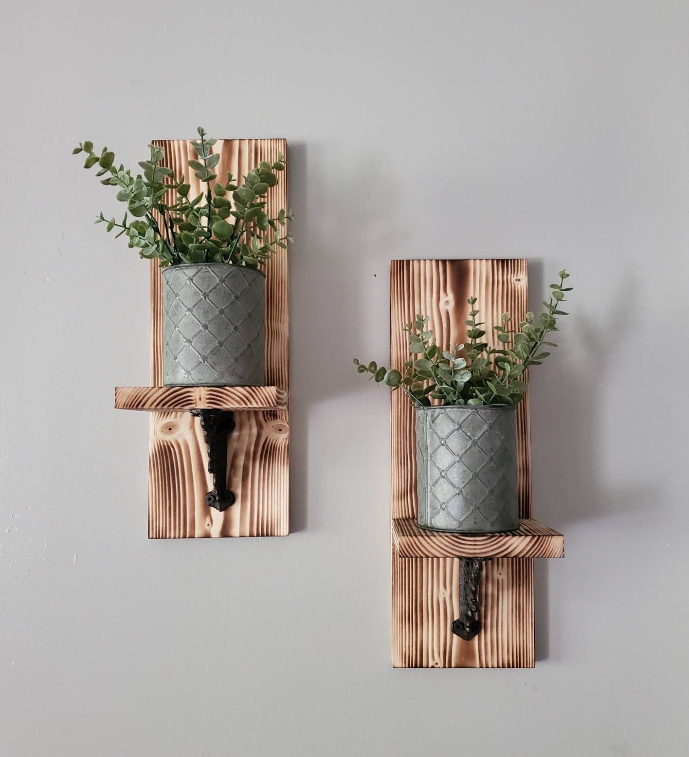 Hanging Wall Vases Metal Wall Vases Small Wood Shelves Wood Etsy