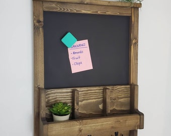 Farmhouse Wood Wall Organizer, Key Hanger, Magnetic Chalkboard