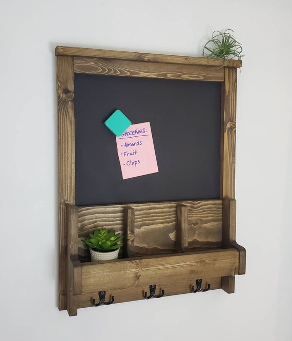 Wall Organizer With Hooks, Farmhouse Wall Decor, Key Hanger, Magnetic  Chalkboard, Dorm Decor, Mail Organizer, Entryway Organizer 