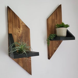 Geometric Wall Shelves (Set of 2), Wood Wall Decor, Floating Wooden Shelves, Small Display Shelves, Small Wooden Shelves, Hanging Shelves