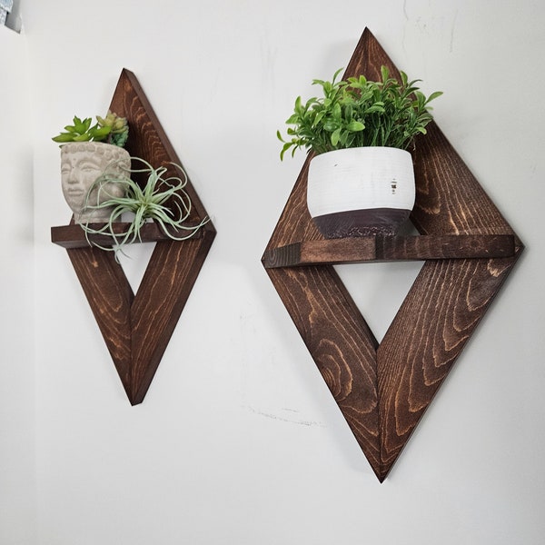 Geometric Wood Wall Decor, Wood Wall Shelves (Set of 2), Living Room Wall Decor, Wood Wall Art, Floating Wood Shelves, Boho Home Decor