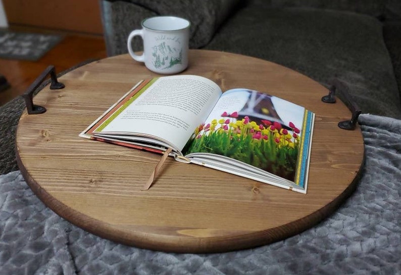 Round Wooden Tray, Decorative Wooden Trays, Coffee Table Tray, Mother's Day Gift, Round Ottoman Tray, Breakfast Tray, Gifts for Mom image 9