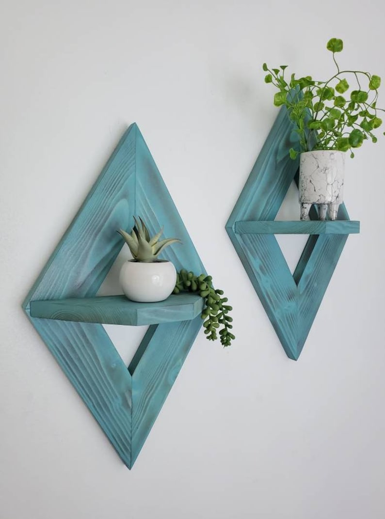 Geometric Wall Shelf set of 2, Wood Wall Sconce, Small Wooden Shelves, Decorative Shelves, Geometric Wall Decor, Geometric Wall Art image 8